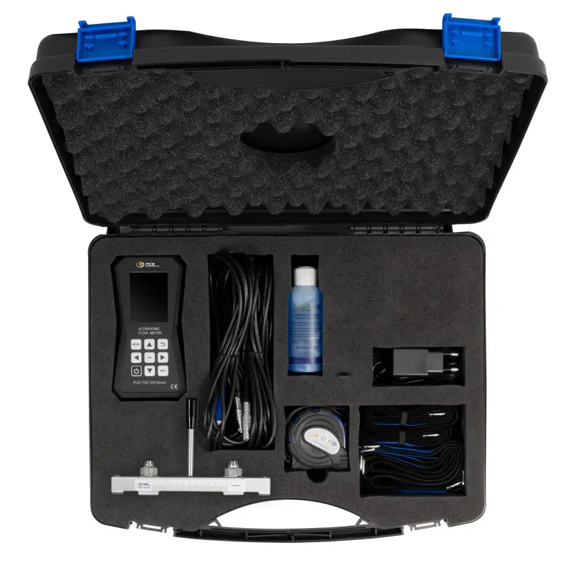 carrying case with an ultrasonic flow meter and accessories