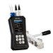PCE ultrasonic flow meter with digital display on a white background