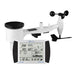 Weather station with digital display and wind sensor on a white background