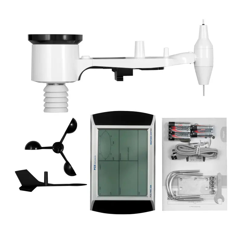 Weather station with components on a white background